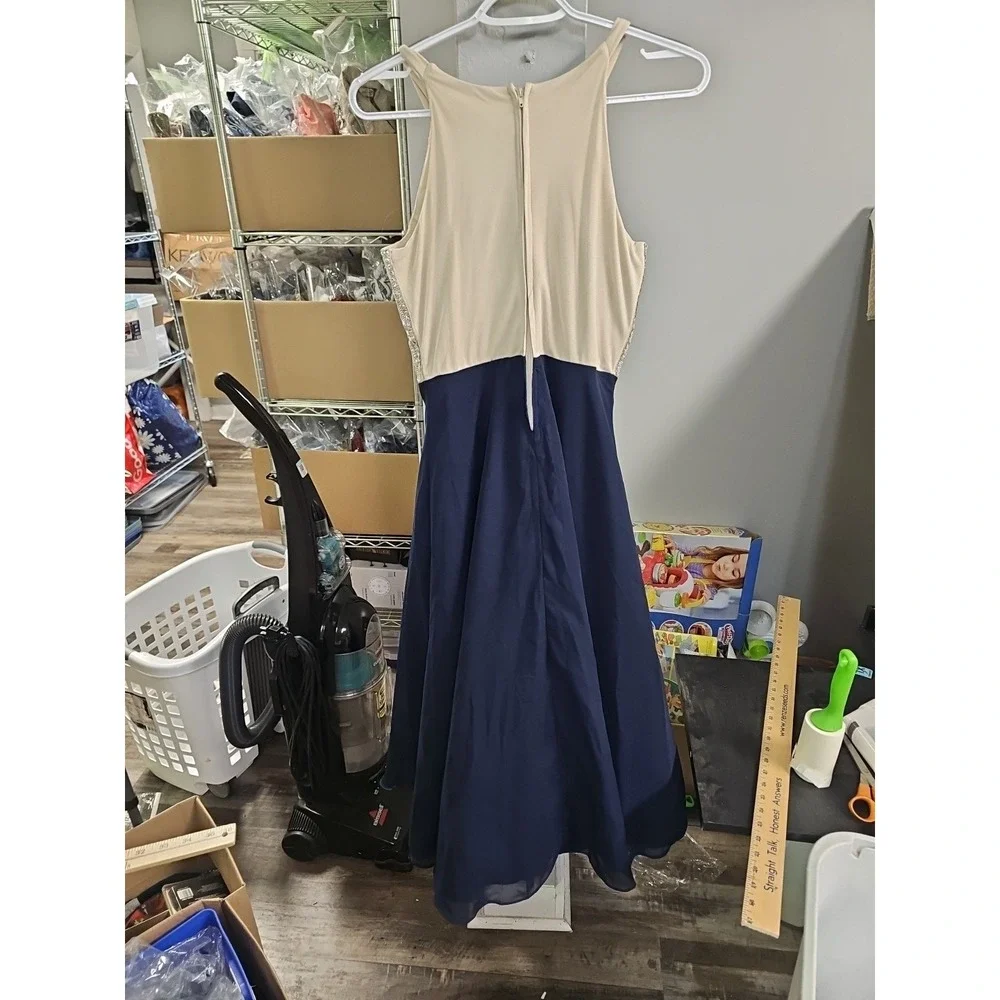 Tween Diva Girls Navy Blue Sequin Beaded Formal Gown Dress Size 16 F467929